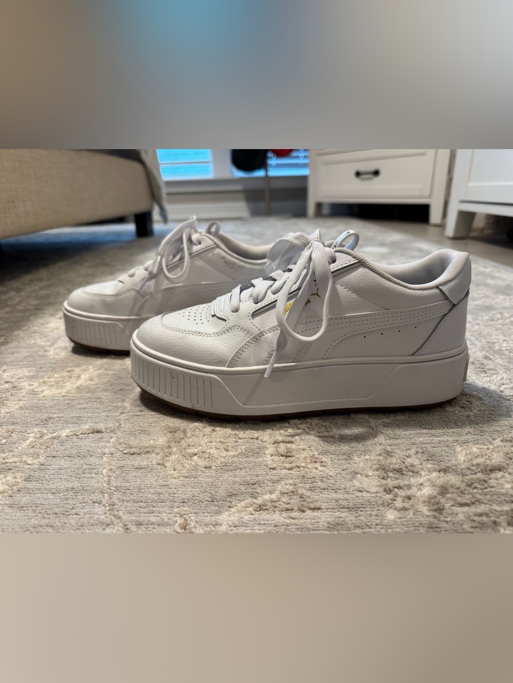 Puma White Platform Lace-Up Sneakers with Subtle Gold Accent